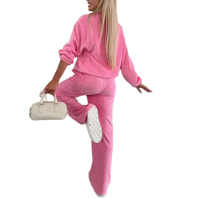 Damen Lässiges und elegantes Stoff-Set aus Pullover und Hose R&B