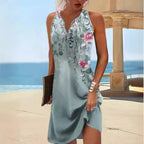 Damen, lässiges Sommerkleid mit V-Ausschnitt und asymmetrischem Saum R&B