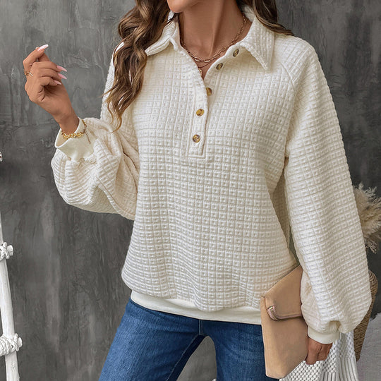 Damen Fleece-Pullover mit Holzknopf-Details und lässigem Schnitt R&B