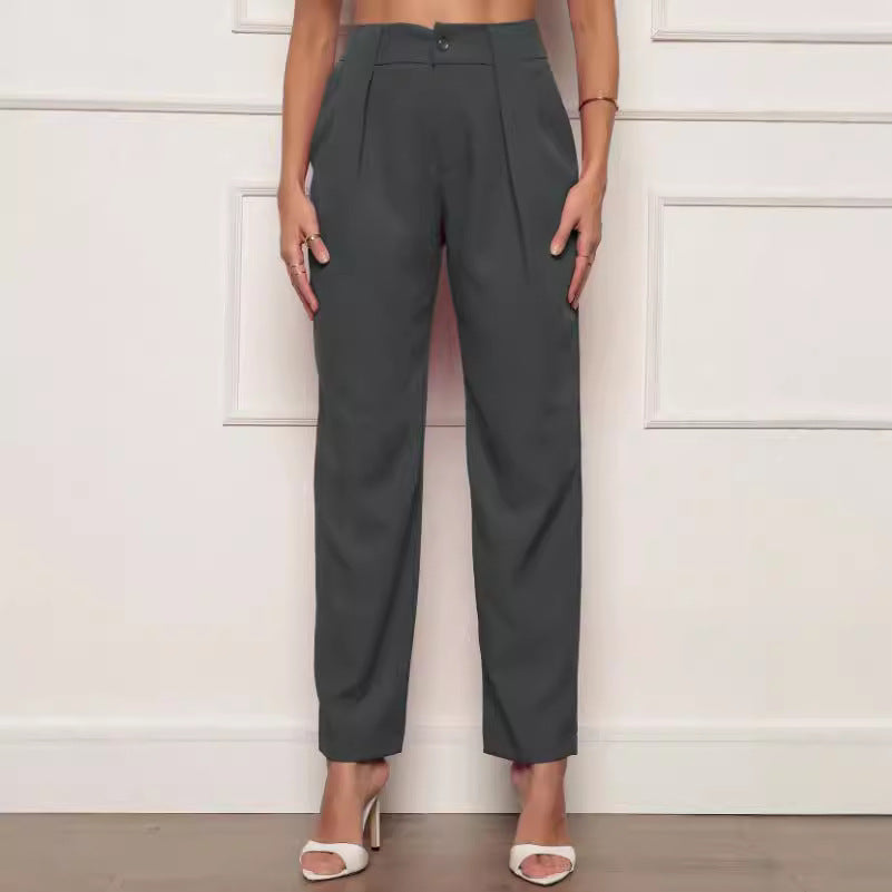 Damen elegante Hochbundhose mit Faltendetails R&B