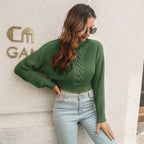 Damen Cropped Strickpullover mit strukturiertem Zopfmuster R&B