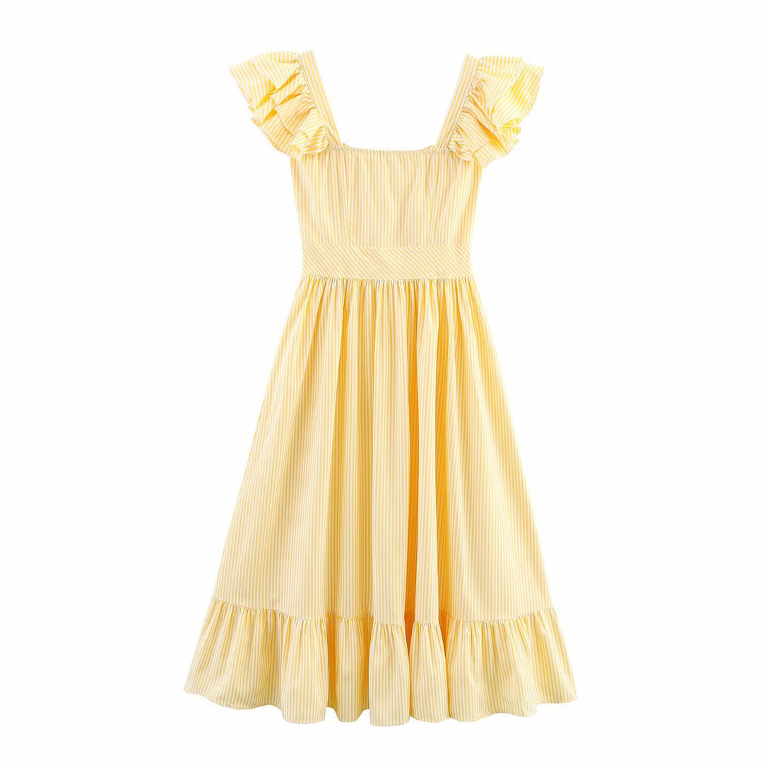 Damen Maxikleid mit voluminösem Rüschen-Design und Knopfverschluss R&B