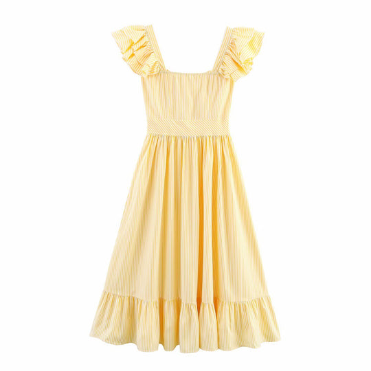 Damen Maxikleid mit voluminösem Rüschen-Design und Knopfverschluss R&B
