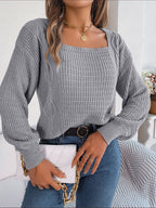 Damen Grobstrickpullover mit quadratischem Ausschnitt und voluminösen Ärmeln R&B