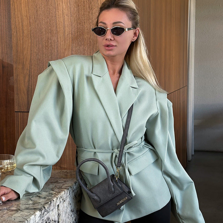 Damen elegante oversized Blazerjacke mit Gürteldetail R&B