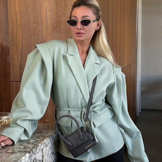 Damen elegante oversized Blazerjacke mit Gürteldetail R&B