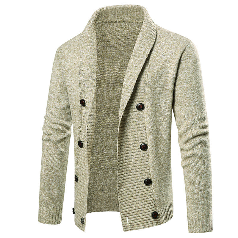 Herren hochwertige Strickjacke mit großem Revers und Knopfdetail R&B