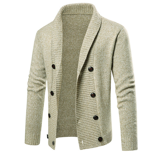 Herren hochwertige Strickjacke mit großem Revers und Knopfdetail R&B