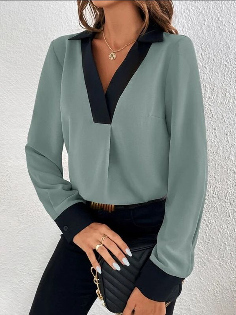 Damen Elegante Bluse mit kontrastierendem Kragen R&B