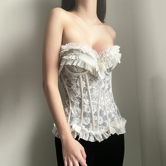 Damen Spitzen-Bustier mit Rüschendetails R&B