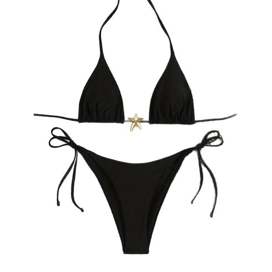 Damen Triangel-Bikini mit goldenen Akzenten und verstellbaren Trägern R&B