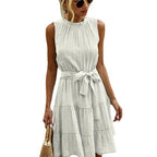 Damen luftiges Sommerkleid mit tailliertem Bund und Rüschendetails R&B