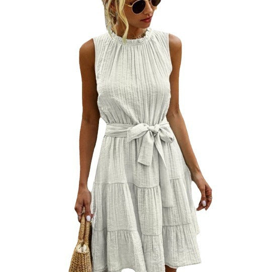 Damen Luftiges Sommerkleid im lässigen Stufenlook mit Taillengürtel R&B