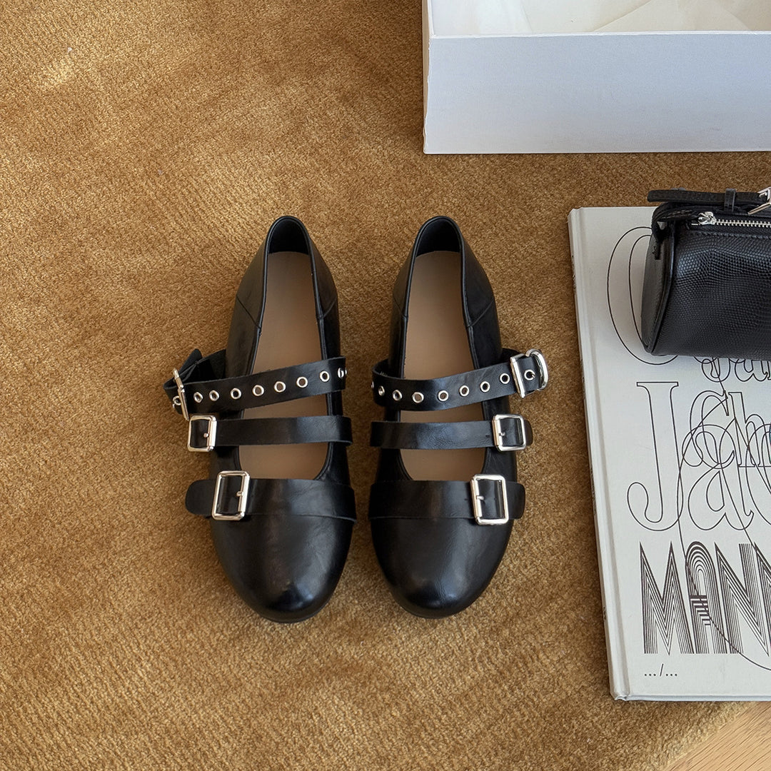 Damen Glänzende Ballerinas mit Riemen und Schnalle R&B