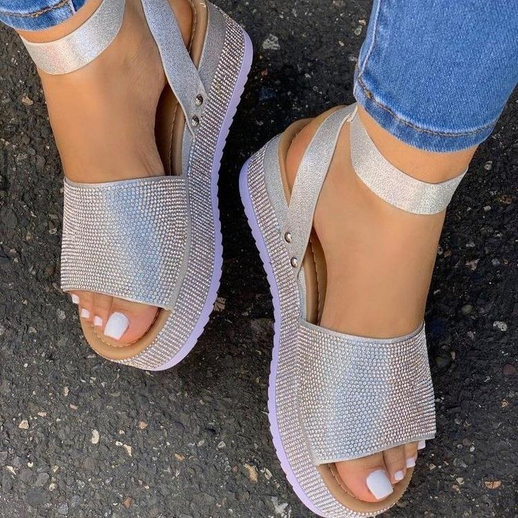 Damen Glamouröse Plateausandalen mit funkelnden Strass-Applikationen R&B