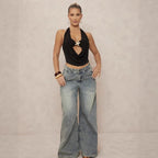 Damen Haltertop mit tiefem V-Ausschnitt und eleganter Drapierung R&B