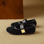 Damen Mary Jane Ballerinas mit modischem Riemchen und hochwertigem Veloursleder