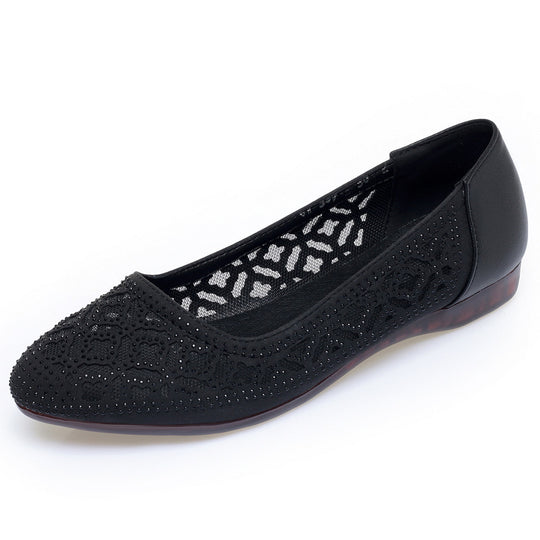 Damen Ballerinas mit elegantem Lochdesign und funkelnden Strassakzenten R&B