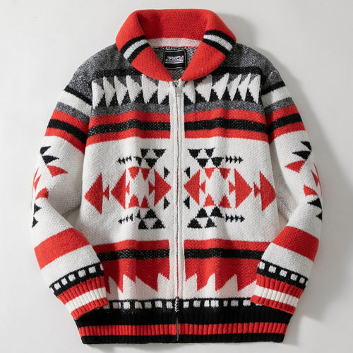 Herren Strickjacke mit geometrischem Muster und hoher Kragen R&B