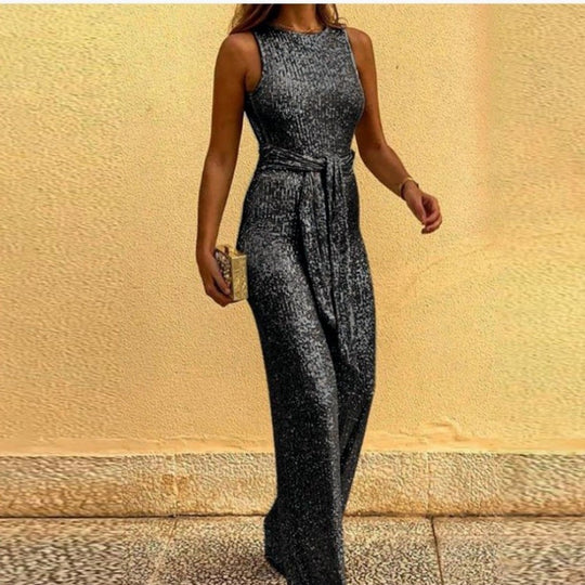 Damen Glamouröses Maxikleid mit glänzendem Paillettenbesatz und eleganter Taillenbindung R&B
