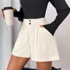 Damen Elegante Shorts mit Plissee-Design und Knopfdetails R&B