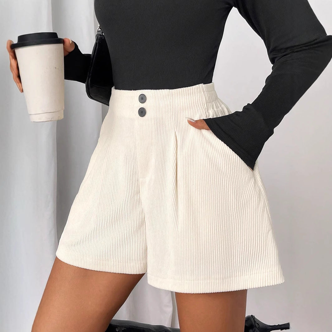 Damen Elegante Shorts mit Plissee-Design und Knopfdetails R&B