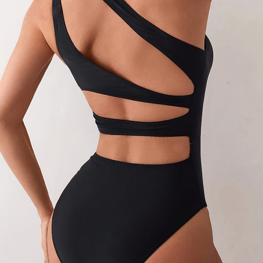 Damen Einteiler Badeanzug mit asymmetrischem Träger und elegantem Schnitt R&B