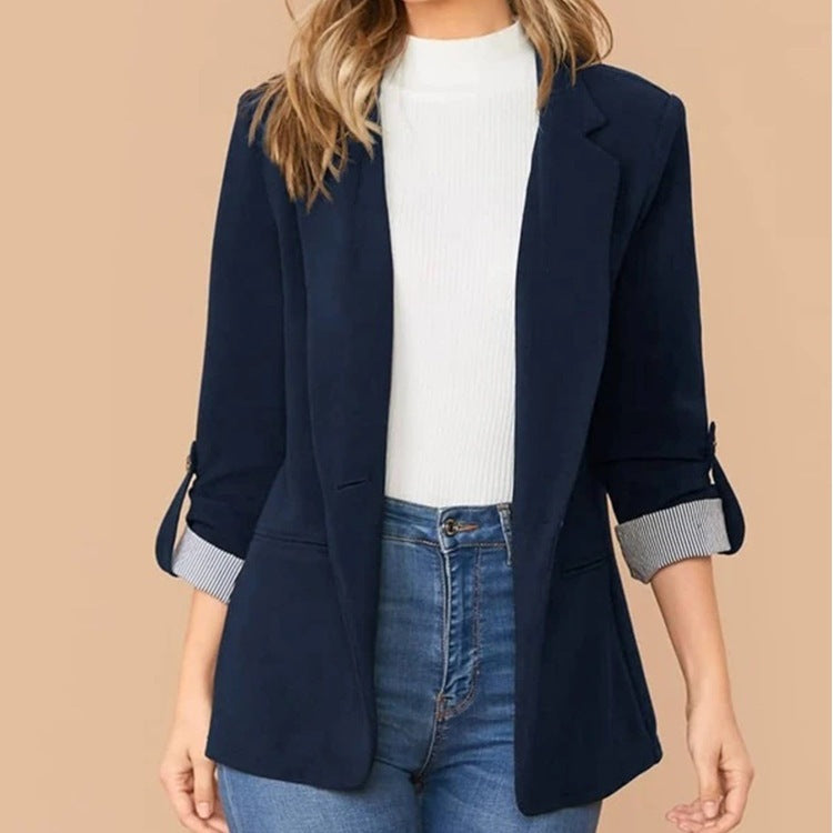Damen Eleganter lässiger Blazer mit umschlagbaren Ärmeln und klassischem Schnitt R&B