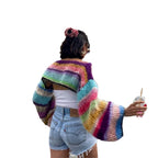 Damen Strickpullover im bunten Design mit weiten Ärmeln R&B