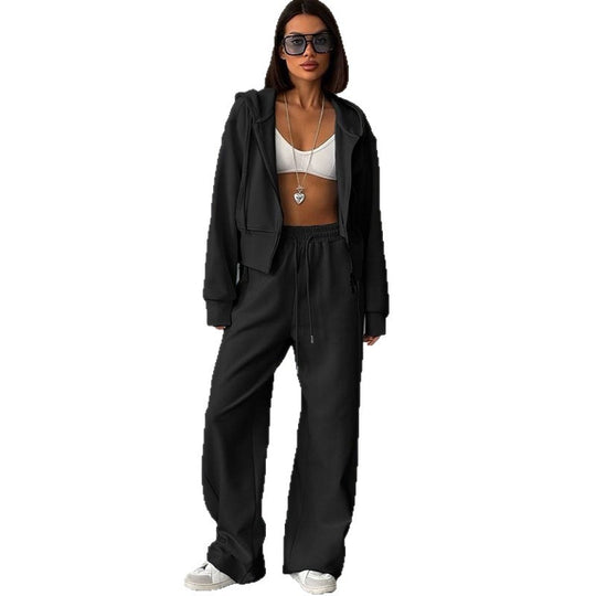 Damen lässiges Set aus cropped Hoodie und weitem Jogginghose R&B