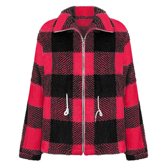 Damen kuschelige Oversize-Jacke mit kariertem Muster R&B
