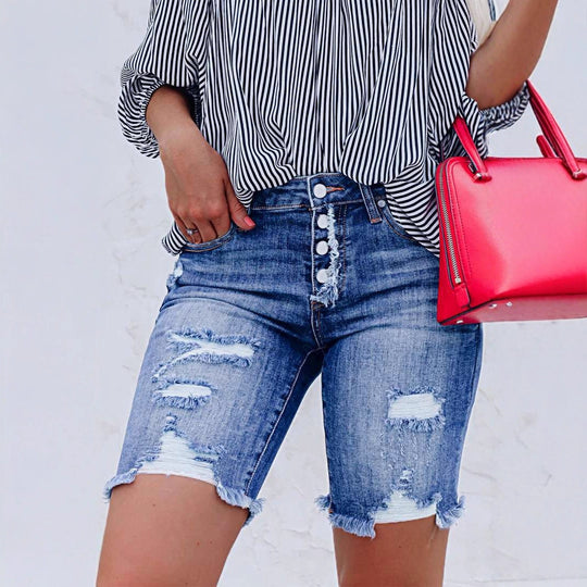 Damen Denim-Shorts mit modischen Destroyed-Details R&B