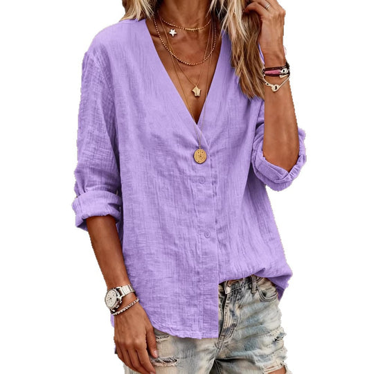 Damen Leichte V-Ausschnitt Bluse aus atmungsaktivem Material R&B