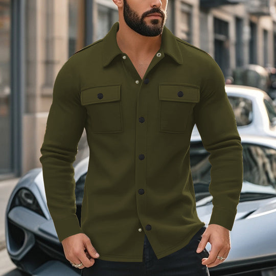 Herren nan modische Overshirt-Jacke in Filzoptik mit aufgesetzten Brusttaschen und sichtbarer Druckknopfleiste R&B