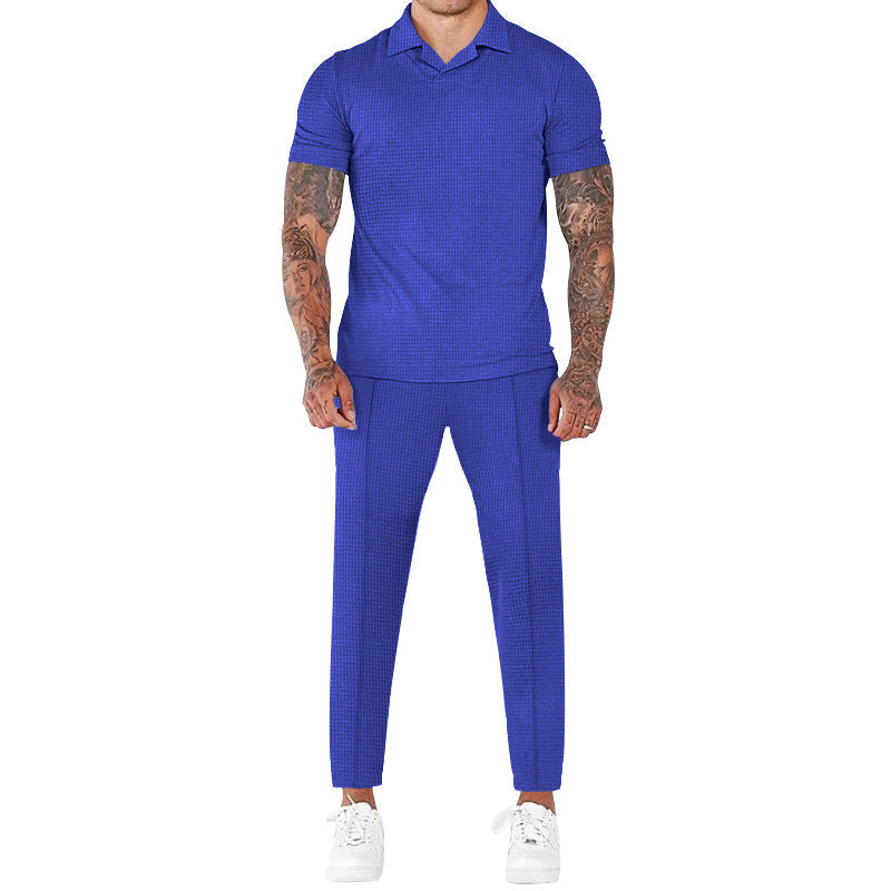 Herren elegantes Kurzarm-Hemd- und Hose-Set mit strukturiertem Design und komfortabler Passform R&B