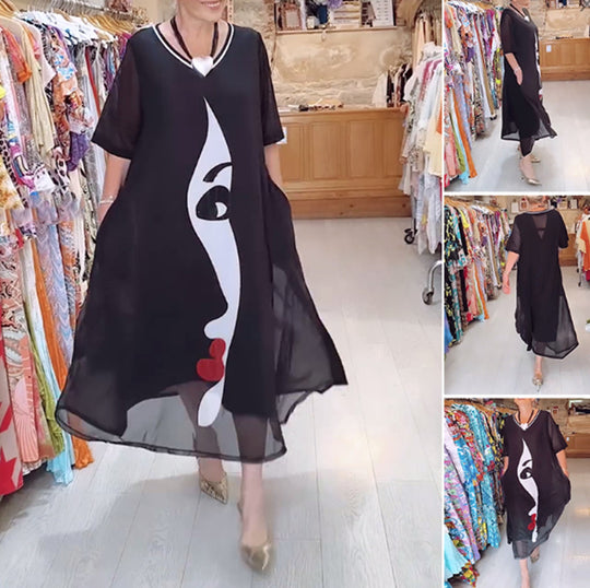 Damen Kleid mit künstlerischem Druck Heidi-Mode