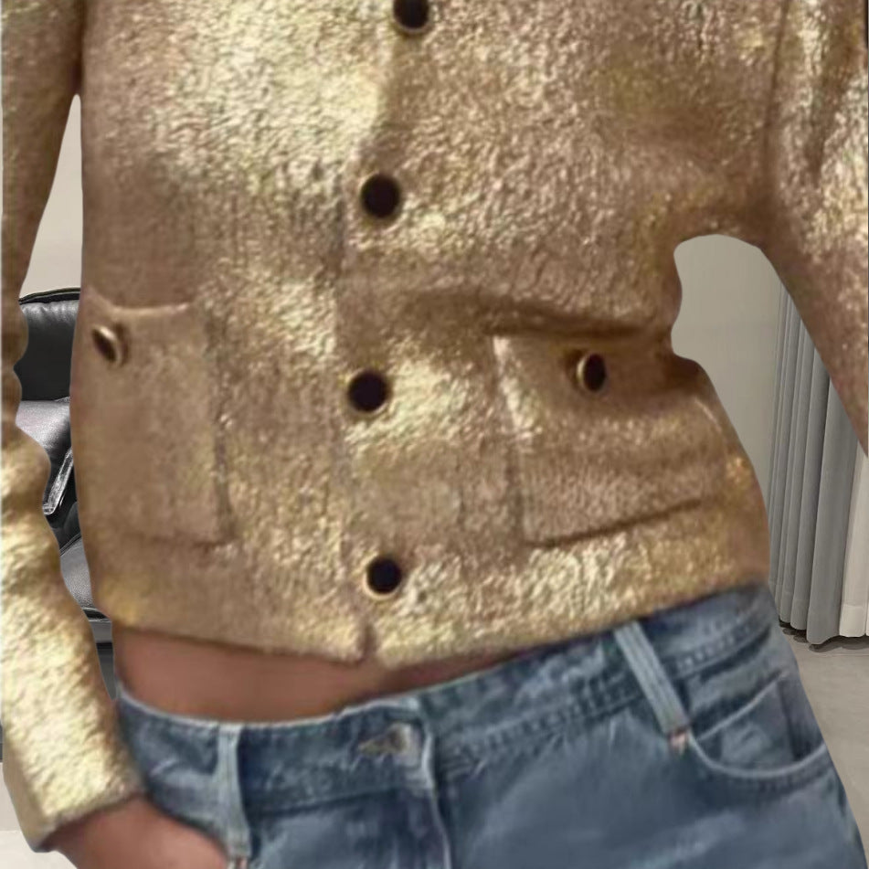 Damen Elegante Strickjacke mit luxuriösem Glitzer und praktischen Taschen R&B