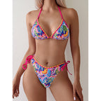 Damen Triangel-Bikini mit verspieltem Muster und verstellbaren BindR&Bändern R&B
