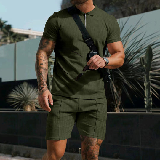 Herren sportliches Kurzarm-Set mit Reißverschluss und atmungsaktiver Struktur R&B