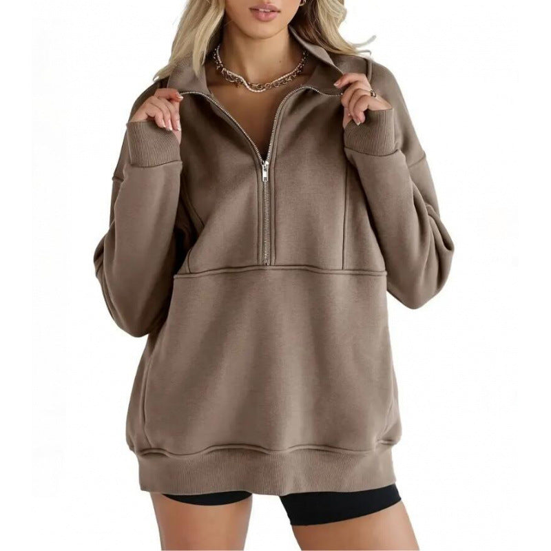 Damen Sweatshirt mit halbem Reißverschluss und oversized Schnitt R&B