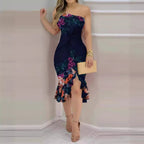 Damen Wickelkleid mit asymmetrischem Saum und floralen Akzenten R&B