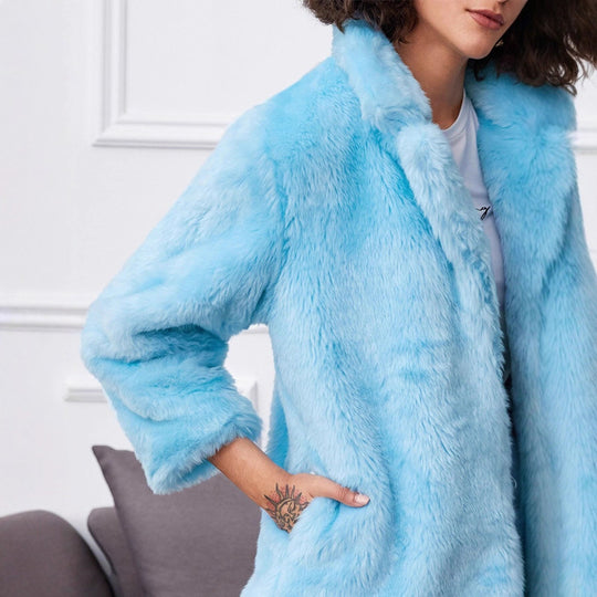 Damen Fluffige Kunstpelzjacke mit großzügigem Kragen und bequemen Ärmeln R&B