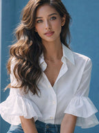 Damen Elegante Bluse mit Rüschendetails und hochwertigem Baumwollstoff R&B
