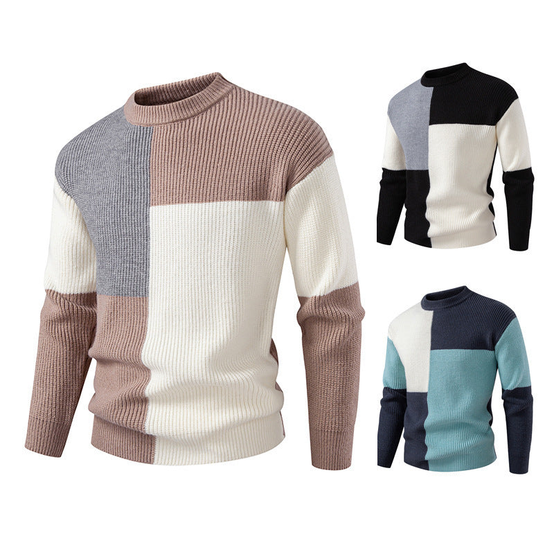 Herren farbenfroher Strukturpullover mit modernem Schnitt und Rundhalsausschnitt R&B