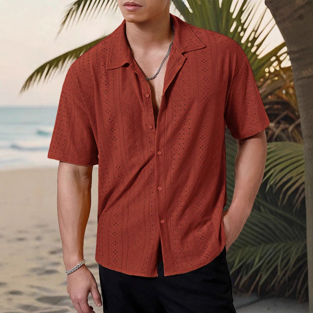 Herren Kurzarmhemd mit strukturiertem Design und atmungsaktivem Material R&B