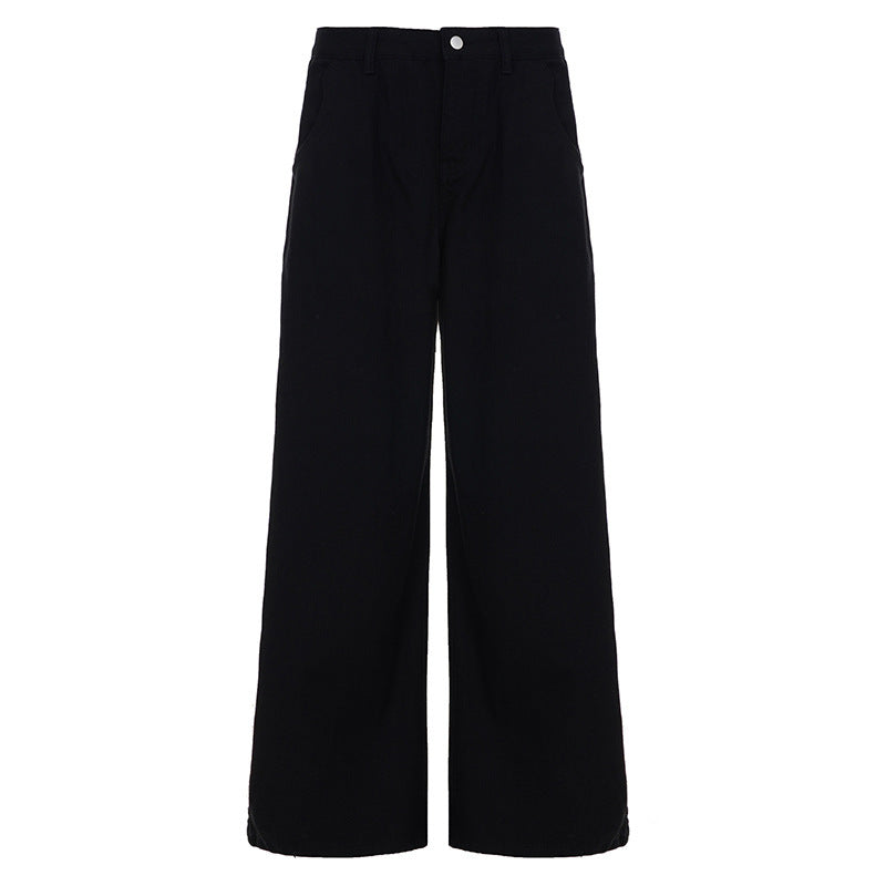 Damen weit geschnittene Baumwollhose mit hohem Taillenbund und praktischen Taschen R&B