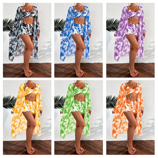 Damen Bikini-Set mit kurzem Höschen und transparentem Strandkimono R&B