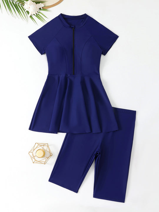 Damen Schwimmkleid mit Reißverschluss und passenden Shorts R&B