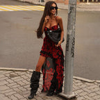Damen Trägerloses Sommerkleid mit Chiffon-Rüschen R&B