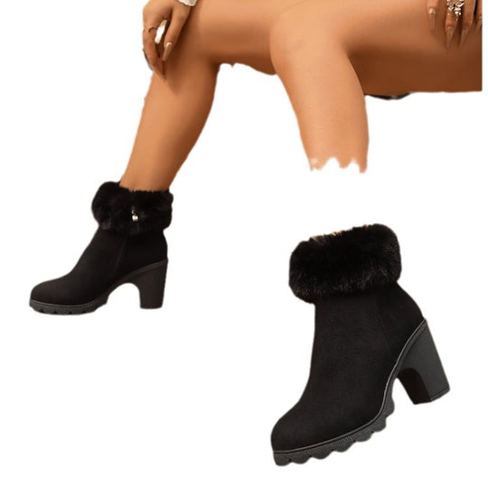 Damen Elegante Stiefeletten mit flauschigem Kragen R&B